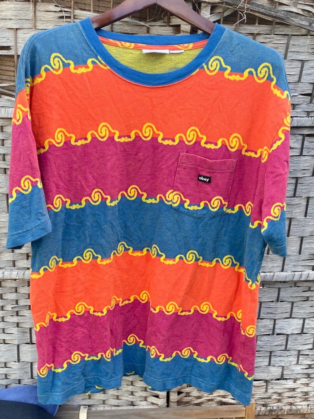 Obey Receptor Jacquard Knitted Shirt Multi-Colored Wave Pattern